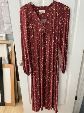 NATURAL LIFE Rust Floral Long-Sleeve Maxi Dress